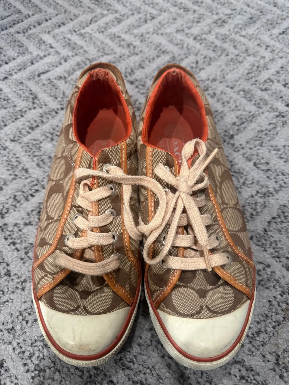 Coach Khaki Signature Canvas Sneakers with Orange Lining